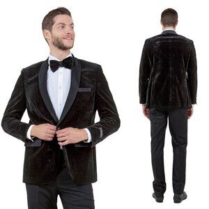 Black Velvet Blazer Slim-Fit w/ Satin Shawl Collar